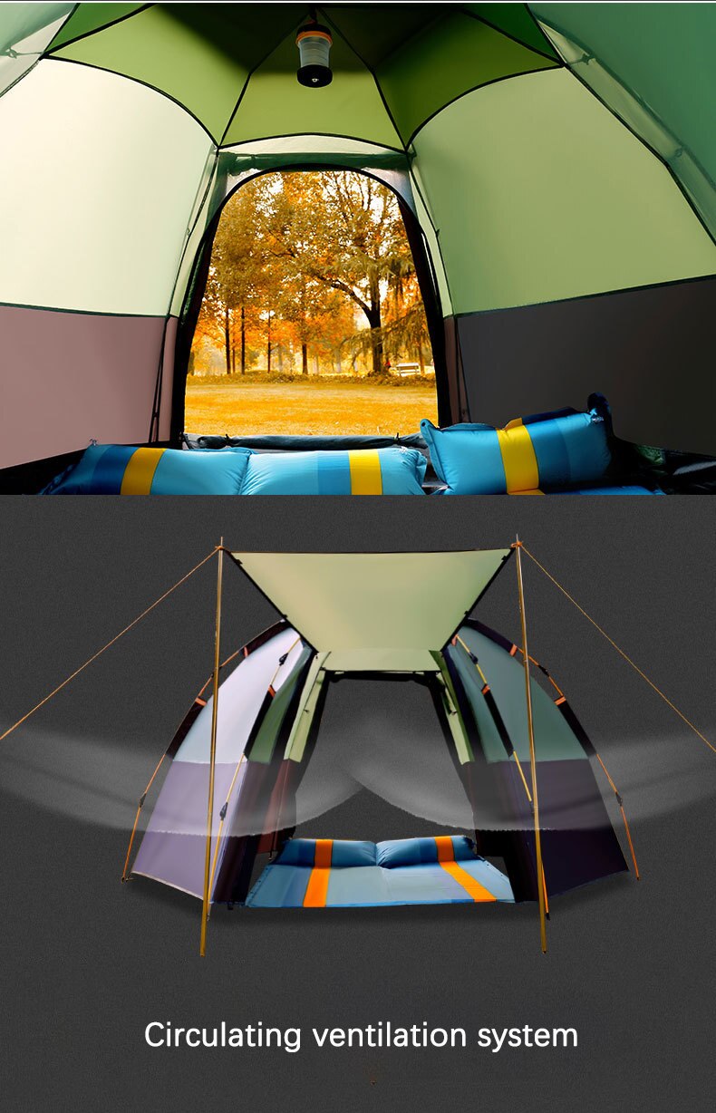 Cheap Goat Tents Automatic Outdoor Double Layer Hexagonal Tent Speed Opening 5 8 People Camping Rainproof Sunscreen Family Outing Equipment   